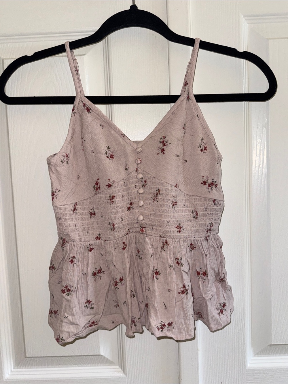 NWOT AEO Womens Floral Peplum Camisole Top - Blush Pink